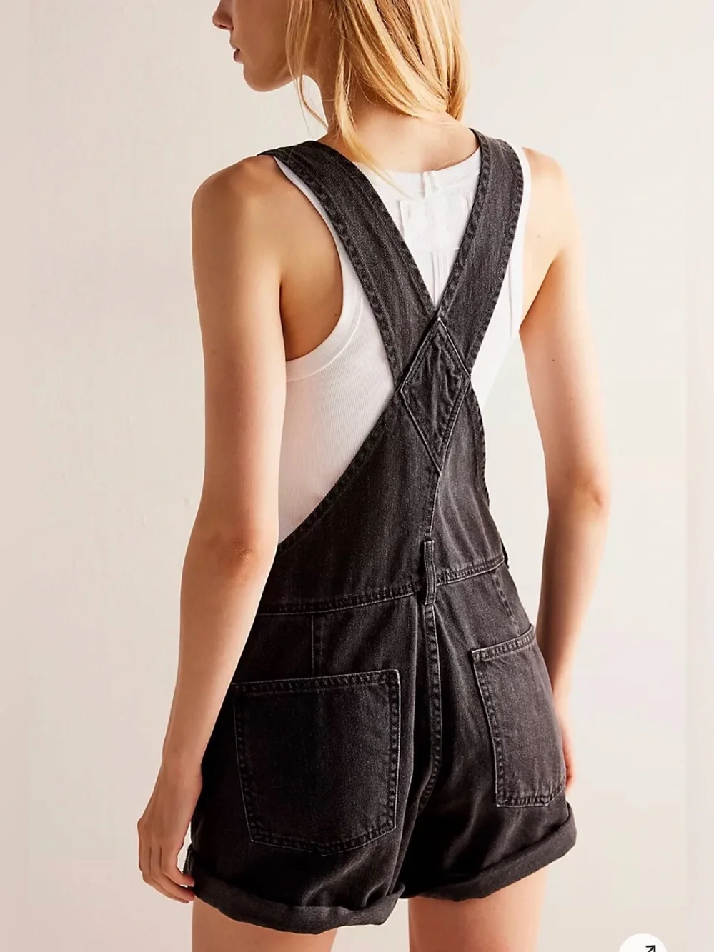 Free People Washed Black Denim Short Overalls